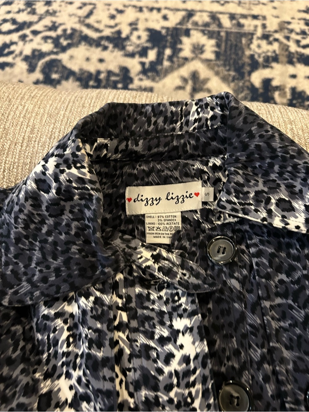 Dizzy Lizzie Women's Navy & White Leopard Print Jacket